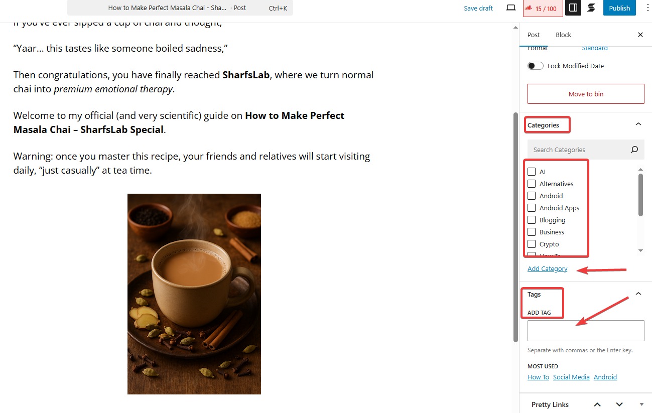 WordPress Adding Categories Tags
