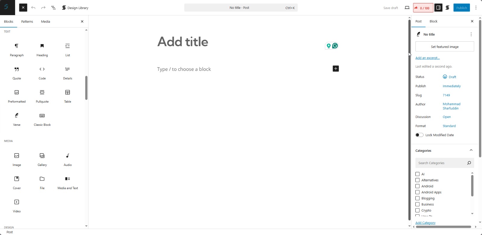 WordPress New Post Editor